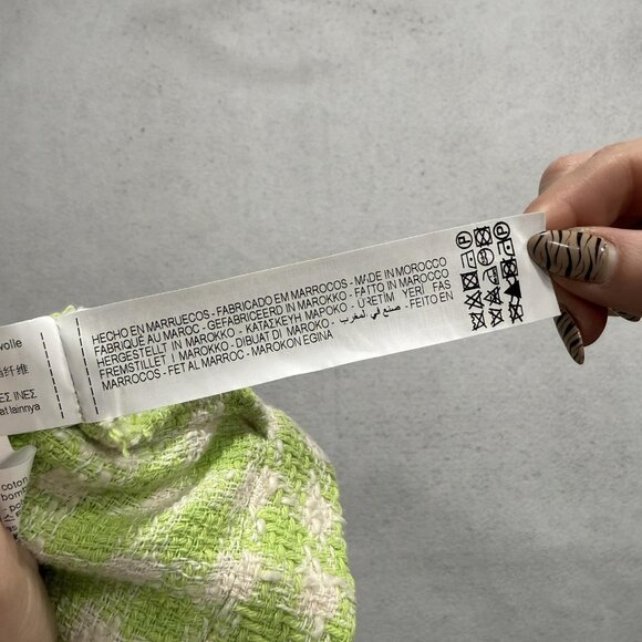 ZARA Jacket Womens Small Green Check Tweed Cropped Button Front Pockets Collared - Picture 7 of 8